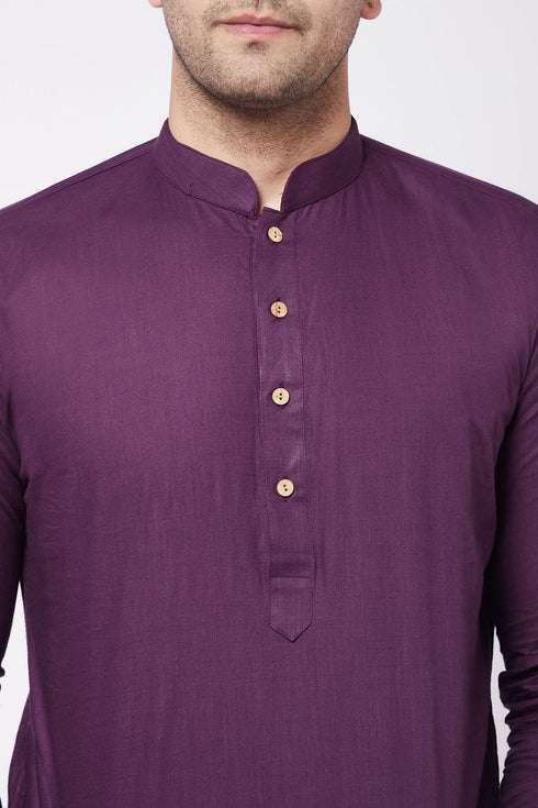 VASTRAMAY Purple Cotton Baap Beta Kurta Dhoti Set